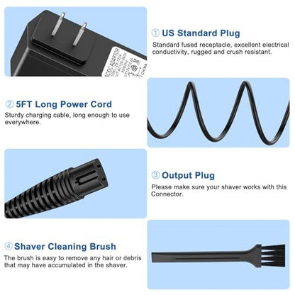 12V Charger Fit for Braun Shaver Series 1 3 5 7 9, 5FT Charging Cord for Braun 310s 340s 740s 3040s 7020s 9330s 760cc 790cc 5190cc 7085cc 7865cc 9090cc 9095cc 9290cc 9385cc 9577cc Electric Trimmer