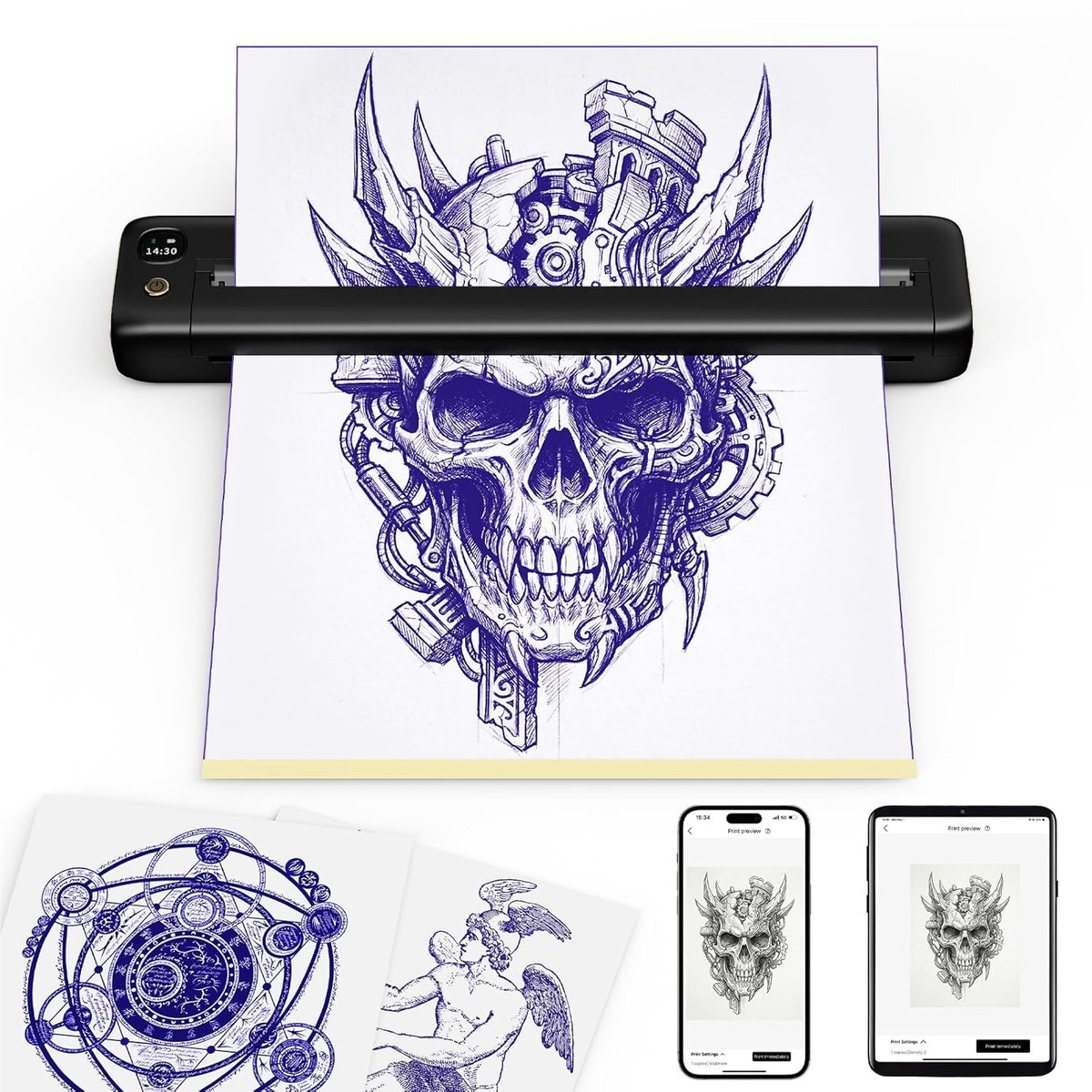 Rongta Tattoo Stencil Printer - Wireless Bluetooth/USB Tattoo Machine for Professionals and Beginners, Black Avelisse