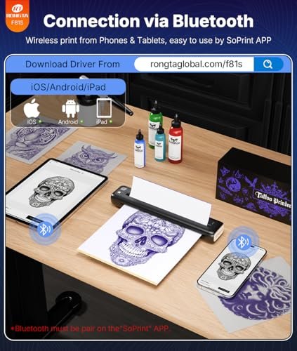 Rongta Tattoo Stencil Printer - Wireless Bluetooth/USB Tattoo Machine for Professionals and Beginners, Black Avelisse