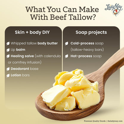 Bulk Grass-Fed Beef Tallow for Soap, Skincare & Candles – 16 lbs Unscented Maker-Proven Quality (2 lb Packs) Avelisse