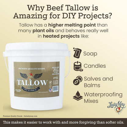 Bulk Grass-Fed Beef Tallow for Soap, Skincare & Candles – 16 lbs Unscented Maker-Proven Quality (2 lb Packs) Avelisse