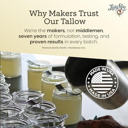 Bulk Grass-Fed Beef Tallow for Soap, Skincare & Candles – 16 lbs Unscented Maker-Proven Quality (2 lb Packs) Avelisse