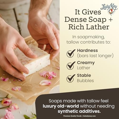 Bulk Grass-Fed Beef Tallow for Soap, Skincare & Candles – 16 lbs Unscented Maker-Proven Quality (2 lb Packs) Avelisse
