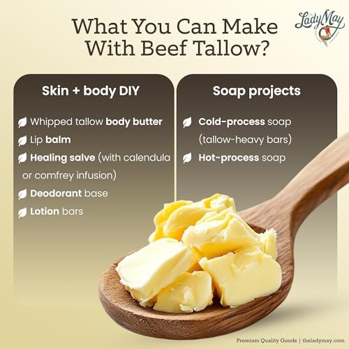 Bulk Grass-Fed Beef Tallow for Soap, Skincare & Candles – 16 lbs Unscented Maker-Proven Quality (2 lb Packs) Avelisse
