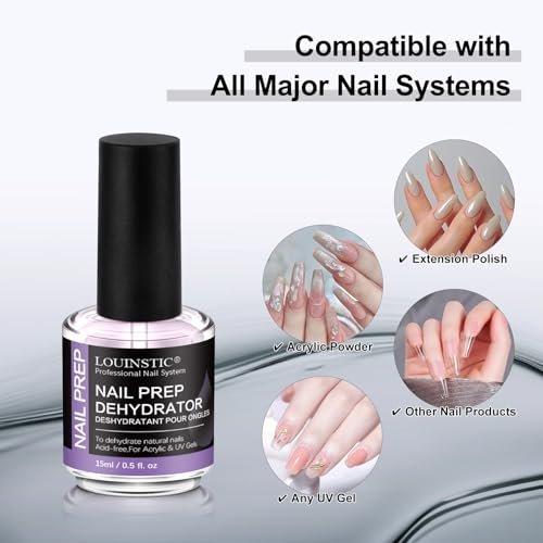 LOUINSTIC Acid-Free Nail Dehydrator 15ml – Fast Air-Dry Nail Prep for Acrylic, UV Gel & Gel Polish. Hema-Free Dehydrator Base Coat, No Burn, Low-Odor. Salon & DIY Use - görsel 6