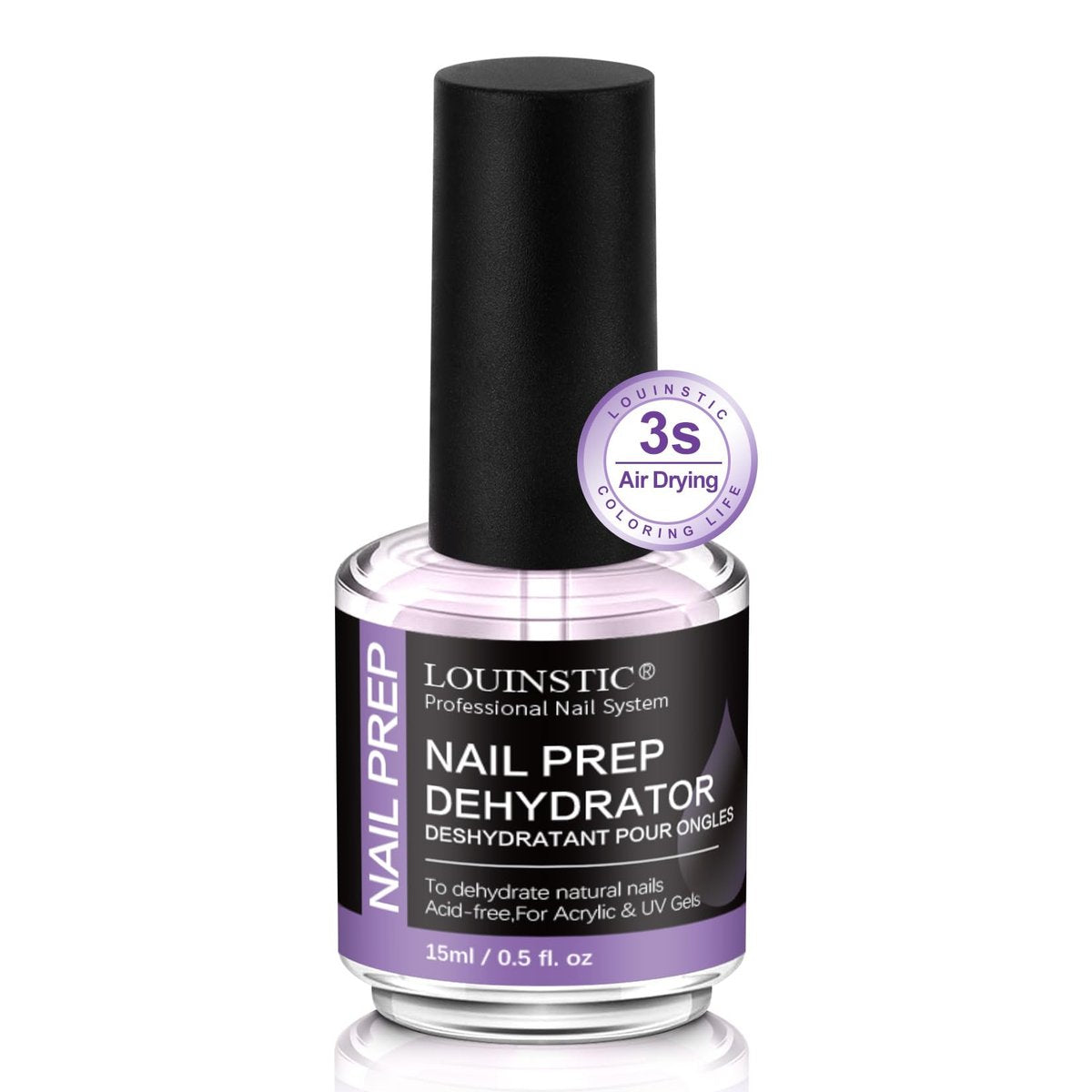 LOUINSTIC Acid-Free Nail Dehydrator 15ml – Fast Air-Dry Nail Prep for Acrylic, UV Gel & Gel Polish. Hema-Free Dehydrator Base Coat, No Burn, Low-Odor. Salon & DIY Use - görsel 1