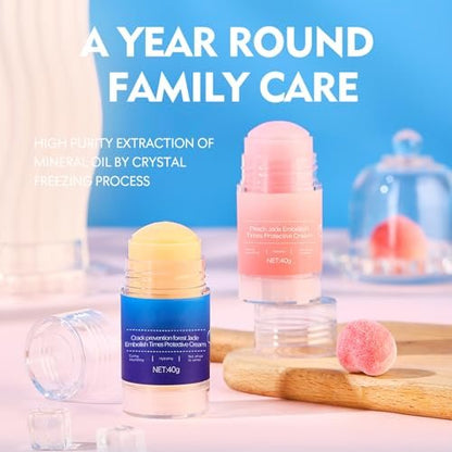 HJXUQIME Feet Cracking Prevention Stick - Anti-Cracking Foot & Hand Cream Moisturizer for Dry Cracked Heel, Knee, Elbow - Callus Remover & Dead Skin Softener (2-Pack, Pink+Blue)