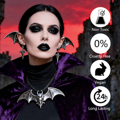 Black Eyeshadow Palette Liquid Lipstick Eyeliner Set with Mini Brush - Smokey Eye Shadow & Black Lip Gloss Lip Liner Set, Smudge Proof Long-lasting for Halloween Cosplay Goth Witch Makeup