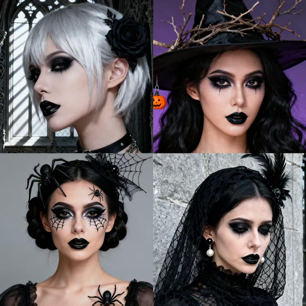 Black Eyeshadow Palette Liquid Lipstick Eyeliner Set with Mini Brush - Smokey Eye Shadow & Black Lip Gloss Lip Liner Set, Smudge Proof Long-lasting for Halloween Cosplay Goth Witch Makeup - görsel 13