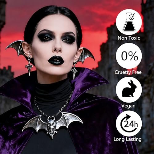 Black Eyeshadow Palette Liquid Lipstick Eyeliner Set with Mini Brush - Smokey Eye Shadow & Black Lip Gloss Lip Liner Set, Smudge Proof Long-lasting for Halloween Cosplay Goth Witch Makeup - görsel 12