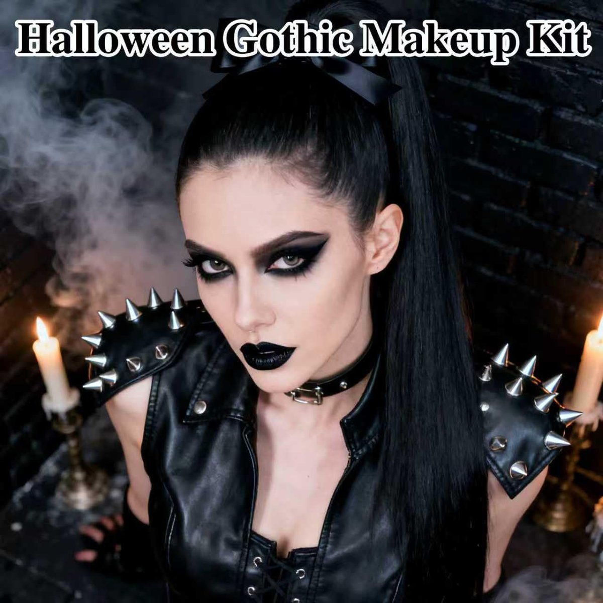 Black Eyeshadow Palette Liquid Lipstick Eyeliner Set with Mini Brush - Smokey Eye Shadow & Black Lip Gloss Lip Liner Set, Smudge Proof Long-lasting for Halloween Cosplay Goth Witch Makeup - görsel 5
