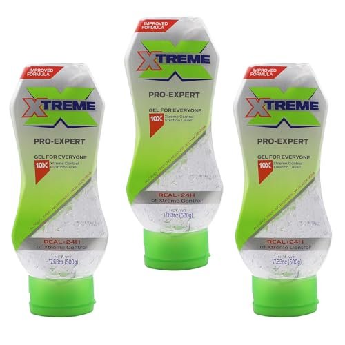 Xtreme Pro-Expert Clear Styling Hair Gel, Alcohol Free 24-Hours Xtreme Control With Aloe Vera, 17.63 Oz Squeeze Bottle (Pack of 3) - görsel 1