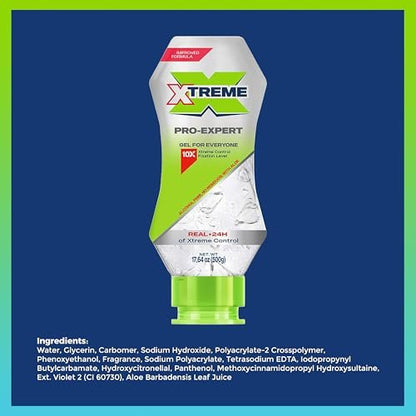 Xtreme Pro-Expert Clear Styling Hair Gel, Alcohol Free 24-Hours Xtreme Control With Aloe Vera, 17.63 Oz Squeeze Bottle (Pack of 3)