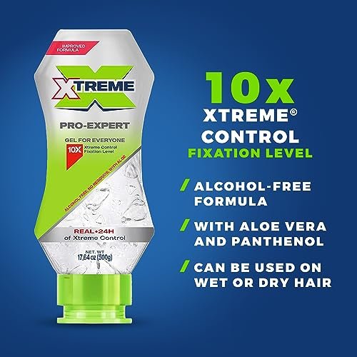 Xtreme Pro-Expert Clear Styling Hair Gel, Alcohol Free 24-Hours Xtreme Control With Aloe Vera, 17.63 Oz Squeeze Bottle (Pack of 3) - görsel 7