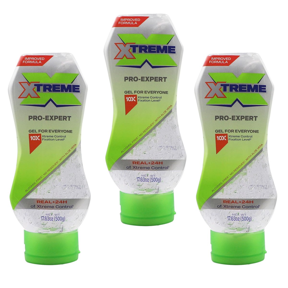 Xtreme Pro-Expert Clear Styling Hair Gel, Alcohol Free 24-Hours Xtreme Control With Aloe Vera, 17.63 Oz Squeeze Bottle (Pack of 3) - görsel 2