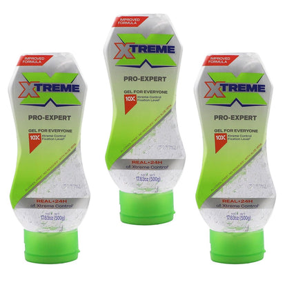 Xtreme Pro-Expert Clear Styling Hair Gel, Alcohol Free 24-Hours Xtreme Control With Aloe Vera, 17.63 Oz Squeeze Bottle (Pack of 3)