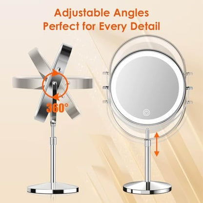 tubbede Makeup Mirror – 9" Double Sided Magnifying Mirror with 1X/30X Magnification, 3-Level LED Lights, Rechargeable 5000 mAh, 360° Rotation, Chrome Finish Avelisse