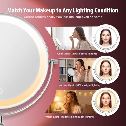 tubbede Makeup Mirror – 9" Double Sided Magnifying Mirror with 1X/30X Magnification, 3-Level LED Lights, Rechargeable 5000 mAh, 360° Rotation, Chrome Finish Avelisse