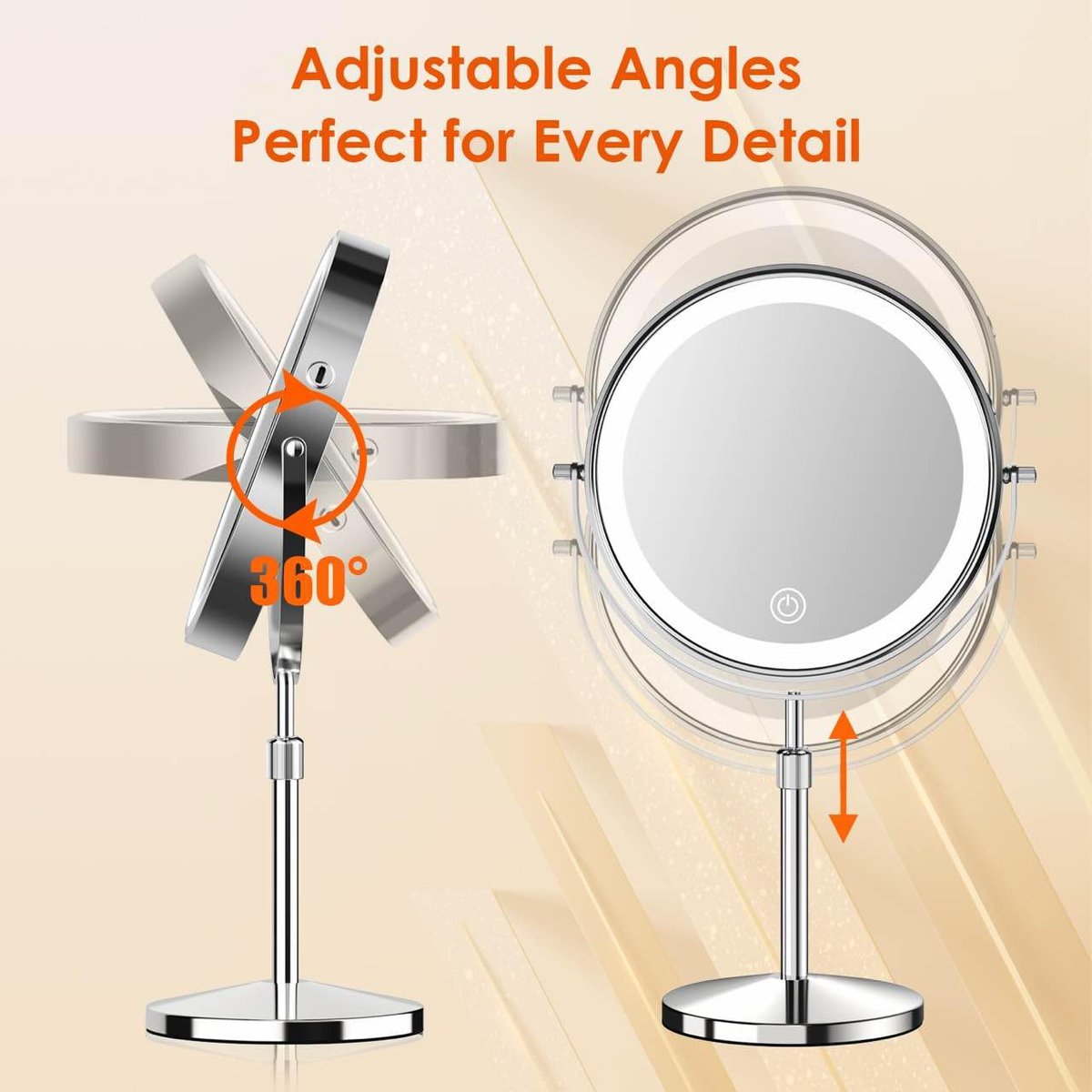 tubbede Makeup Mirror – 9" Double Sided Magnifying Mirror with 1X/30X Magnification, 3-Level LED Lights, Rechargeable 5000 mAh, 360° Rotation, Chrome Finish Avelisse