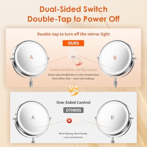 tubbede Makeup Mirror – 9" Double Sided Magnifying Mirror with 1X/30X Magnification, 3-Level LED Lights, Rechargeable 5000 mAh, 360° Rotation, Chrome Finish Avelisse