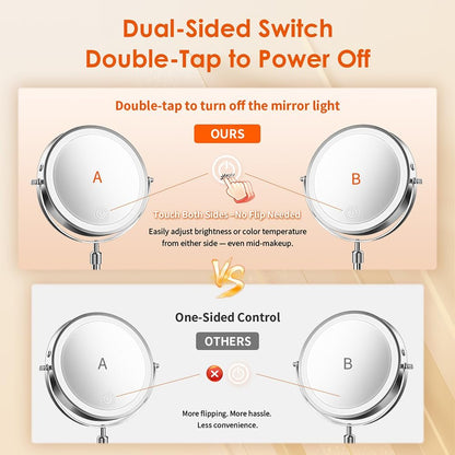 tubbede Makeup Mirror – 9" Double Sided Magnifying Mirror with 1X/30X Magnification, 3-Level LED Lights, Rechargeable 5000 mAh, 360° Rotation, Chrome Finish Avelisse