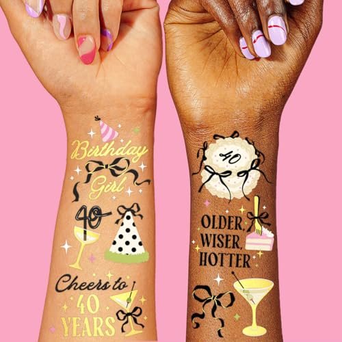xo, Fetti 40th Birthday Temporary Tattoos - 46 Gold Foil Designs, 2 Sheets | Milestone Party Favors, Decor, Photo Booth Props Avelisse