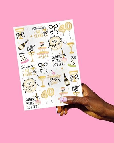 xo, Fetti 40th Birthday Temporary Tattoos - 46 Gold Foil Designs, 2 Sheets | Milestone Party Favors, Decor, Photo Booth Props Avelisse
