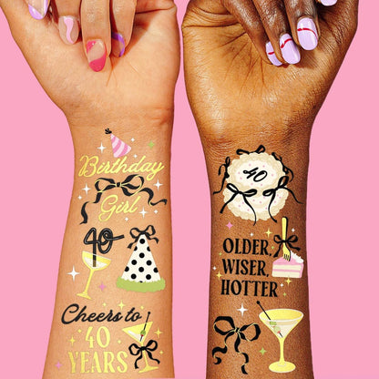 xo, Fetti 40th Birthday Temporary Tattoos - 46 Gold Foil Designs, 2 Sheets | Milestone Party Favors, Decor, Photo Booth Props Avelisse