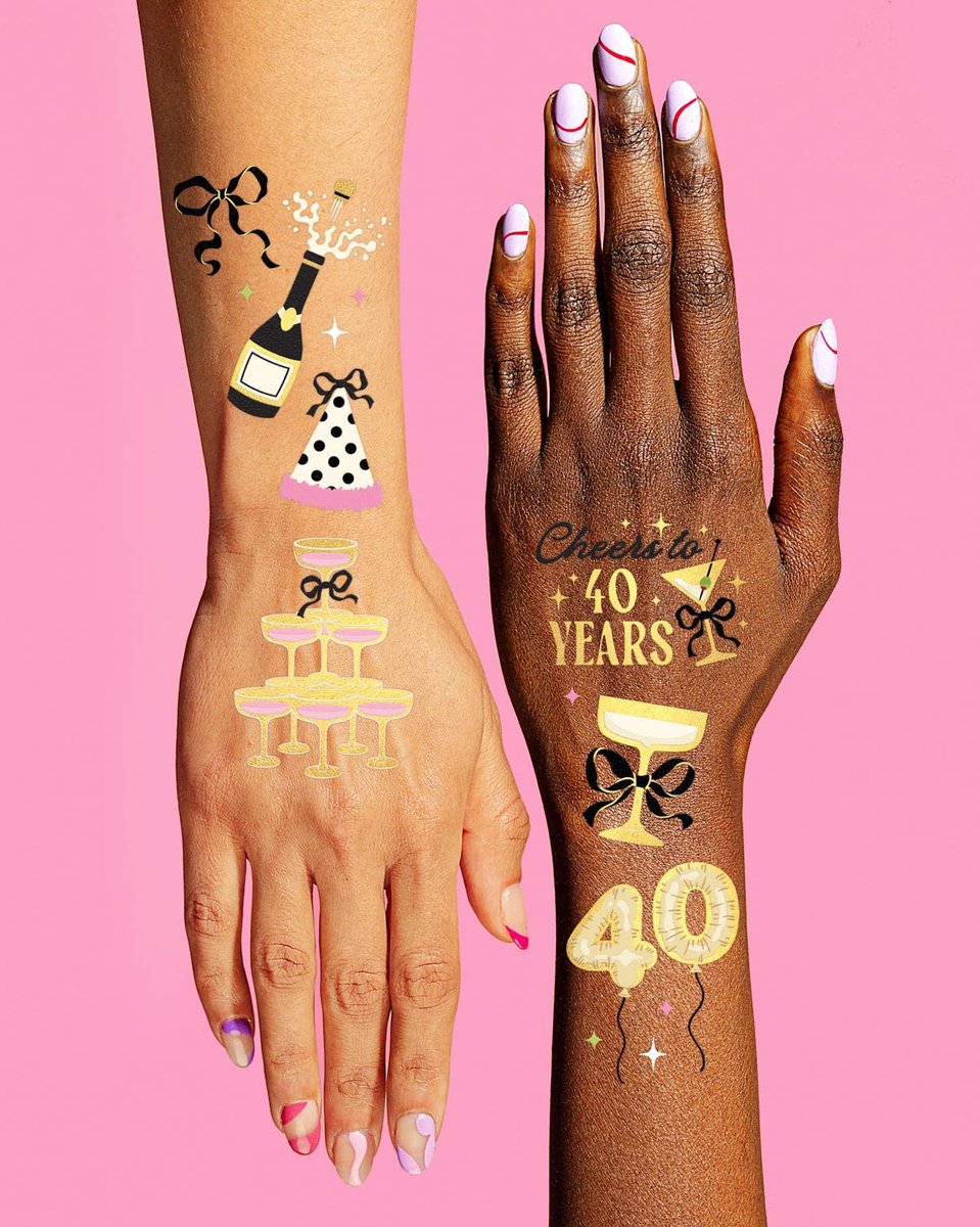 xo, Fetti 40th Birthday Temporary Tattoos - 46 Gold Foil Designs, 2 Sheets | Milestone Party Favors, Decor, Photo Booth Props Avelisse