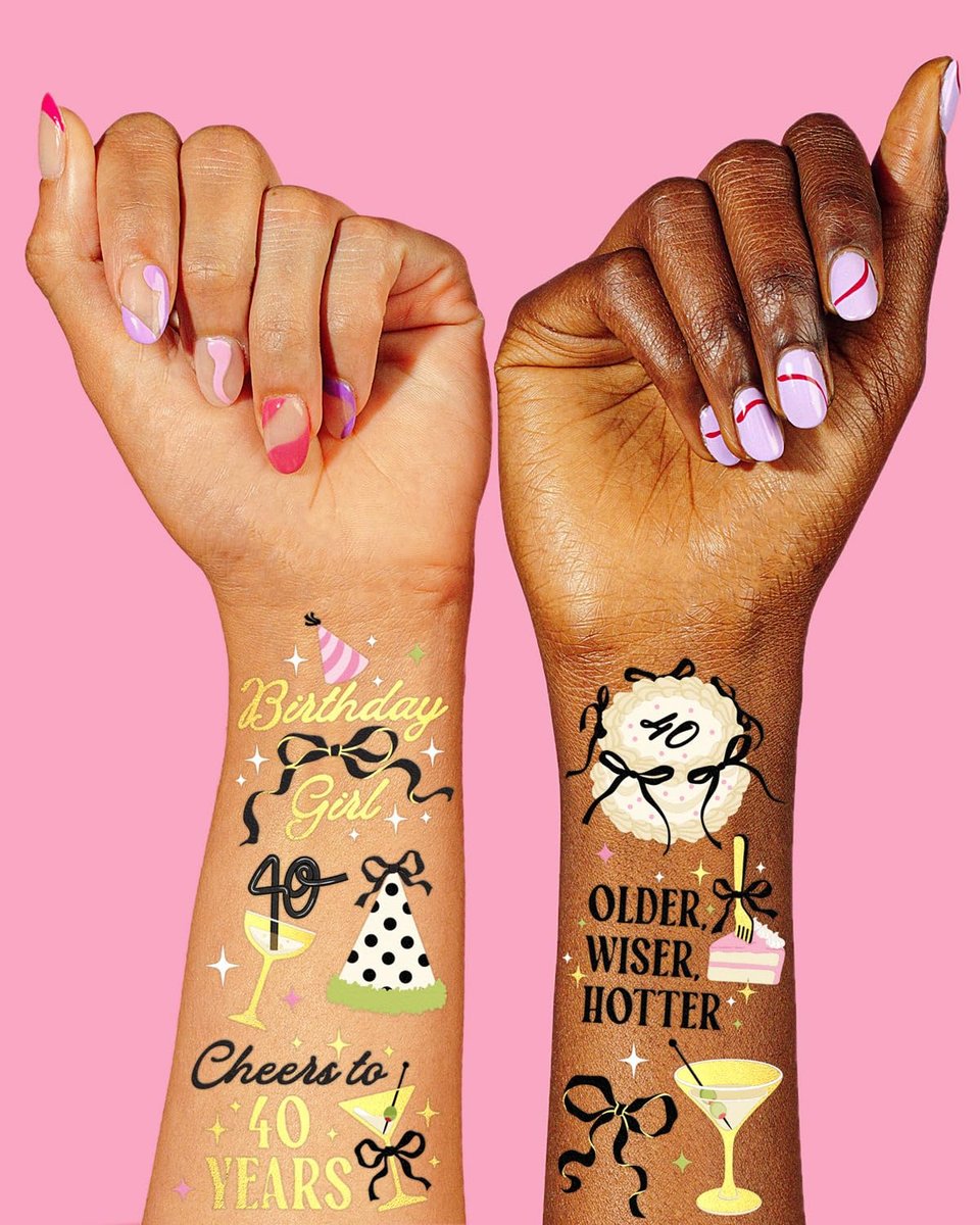 xo, Fetti 40th Birthday Temporary Tattoos - 46 Gold Foil Designs, 2 Sheets | Milestone Party Favors, Decor, Photo Booth Props Avelisse