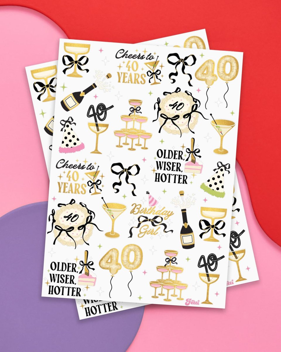 xo, Fetti 40th Birthday Temporary Tattoos - 46 Gold Foil Designs, 2 Sheets | Milestone Party Favors, Decor, Photo Booth Props Avelisse