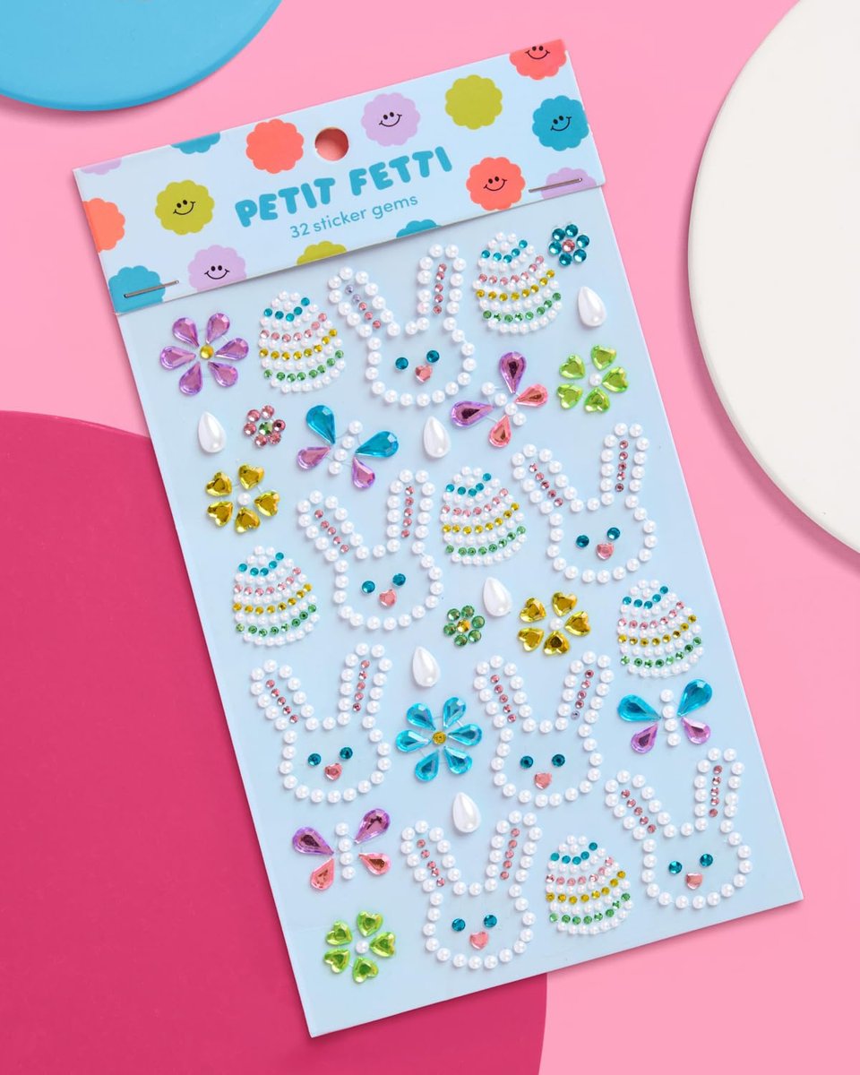 xo, Fetti Kids Easter Gem Set – 32 Sticker Set for Easter Crafts, Spring, Bunny, Eggs, Butterfly, Pastel Jewels & Face Body Art Avelisse