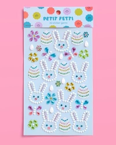 xo, Fetti Kids Easter Gem Set – 32 Sticker Set for Easter Crafts, Spring, Bunny, Eggs, Butterfly, Pastel Jewels & Face Body Art Avelisse