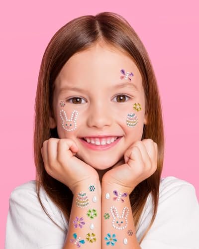 xo, Fetti Kids Easter Gem Set – 32 Sticker Set for Easter Crafts, Spring, Bunny, Eggs, Butterfly, Pastel Jewels & Face Body Art Avelisse
