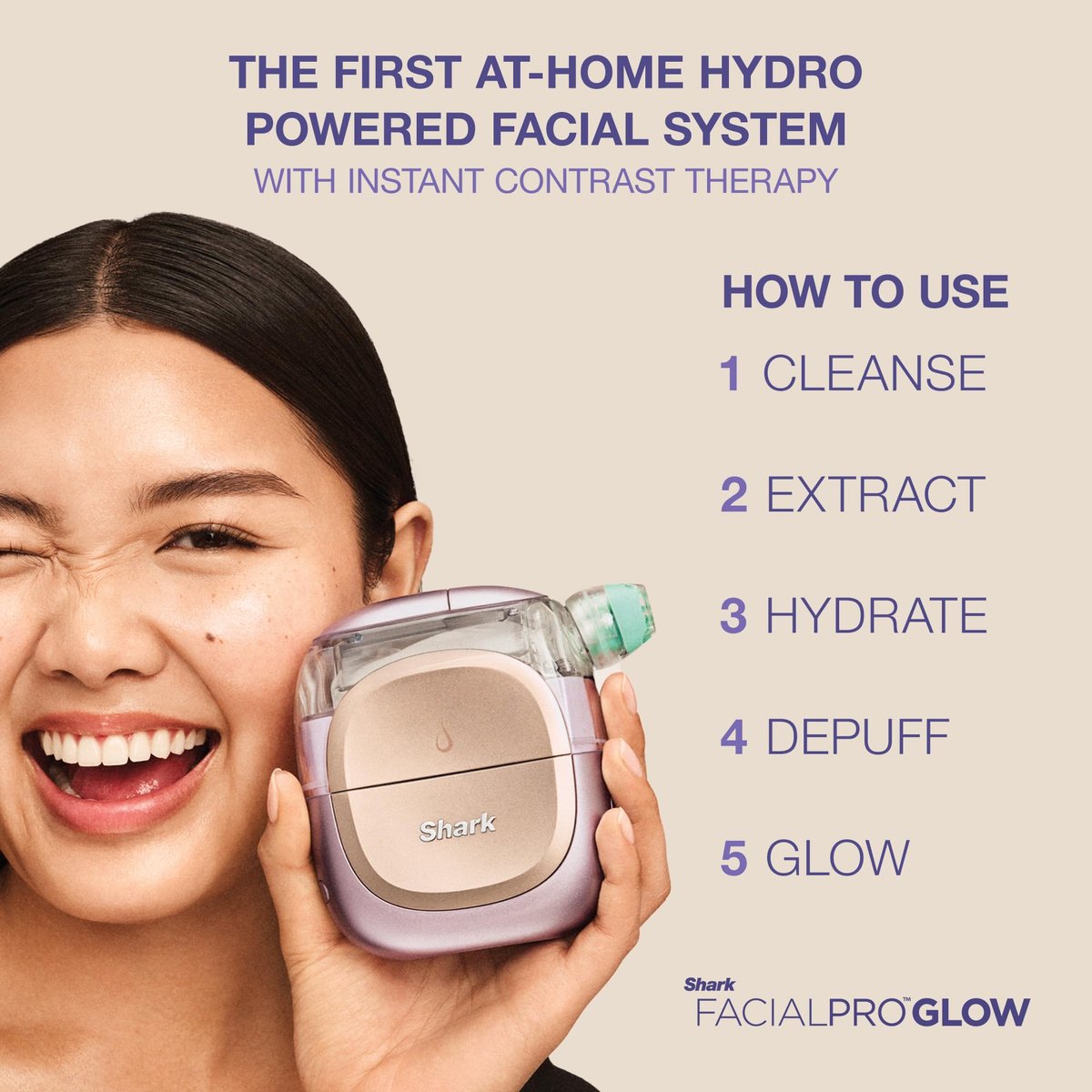 Shark FacialPro Glow At-Home Hydro-Powered Facial System with DePuffi Hot & Cold Therapy – Professional Spa Skincare Device for Pore Cleansing, Hydration & Radiant Glow, Lilac, FH320PL Avelisse