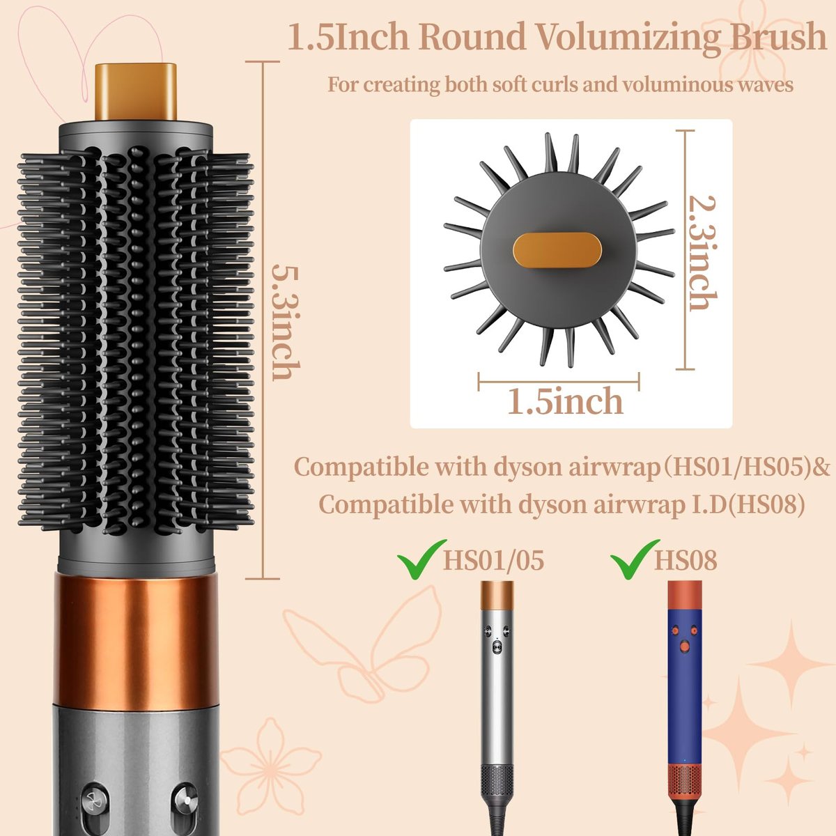 ZEPHBLOW Upgraded Round Volumizing Brush for Dyson Airwrap - Flexible Bristles for Root Lift & Frizz Control - Compatible with Airwrap HS01/05/08 (Gold) Avelisse