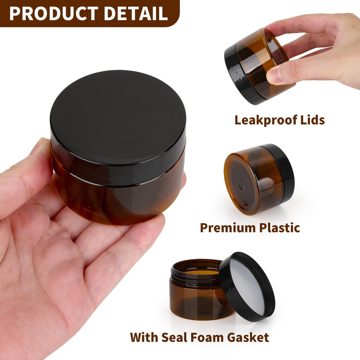 Axigundaone 30-Pack 4oz Brown Plastic Jars with Lids - Refillable Cosmetic Containers for Powder, Liquid & Food Storage - görsel 5