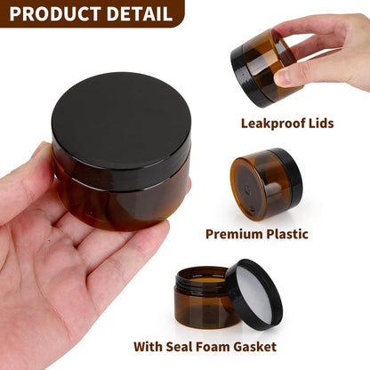 Axigundaone 30-Pack 4oz Brown Plastic Jars with Lids - Refillable Cosmetic Containers for Powder, Liquid & Food Storage