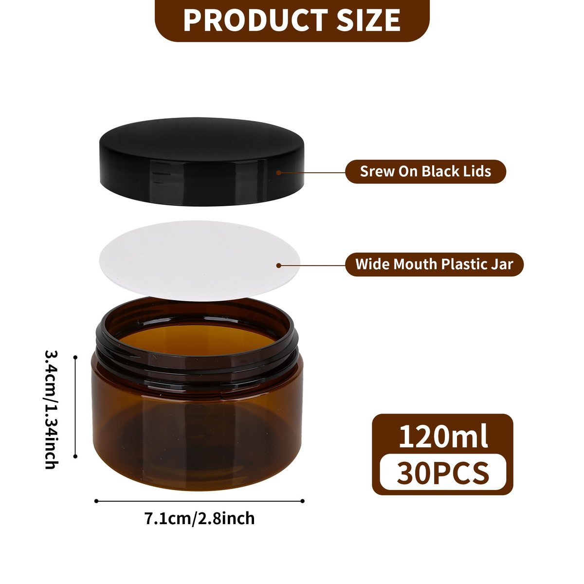 Axigundaone 30-Pack 4oz Brown Plastic Jars with Lids - Refillable Cosmetic Containers for Powder, Liquid & Food Storage - görsel 3