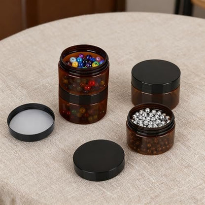 Axigundaone 30-Pack 4oz Brown Plastic Jars with Lids - Refillable Cosmetic Containers for Powder, Liquid & Food Storage