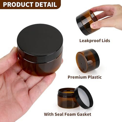Axigundaone 30-Pack 4oz Brown Plastic Jars with Lids - Refillable Cosmetic Containers for Powder, Liquid & Food Storage
