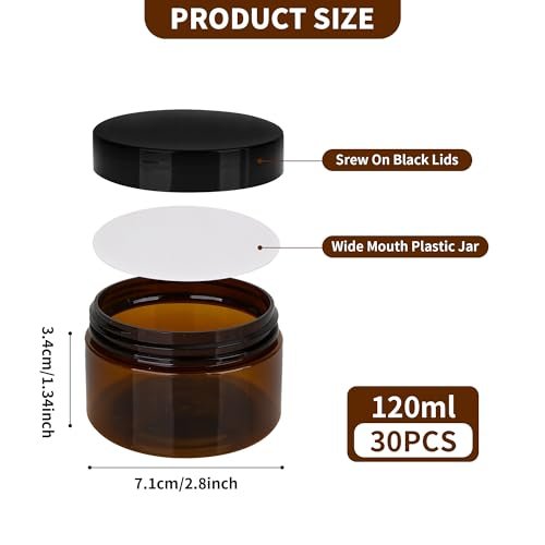 Axigundaone 30-Pack 4oz Brown Plastic Jars with Lids - Refillable Cosmetic Containers for Powder, Liquid & Food Storage - görsel 4