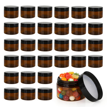 Axigundaone 30-Pack 4oz Brown Plastic Jars with Lids - Refillable Cosmetic Containers for Powder, Liquid & Food Storage