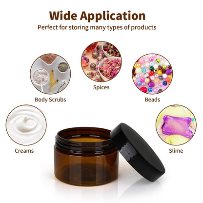 Axigundaone 30-Pack 4oz Brown Plastic Jars with Lids - Refillable Cosmetic Containers for Powder, Liquid & Food Storage