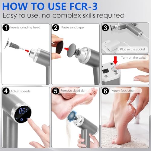 Upgraded Electric Callus Remover for Feet 4500rpm - Professional Foot Sander Pedicure File with 2 Interchangeable Heads and Replaceable Sandpaper Discs Avelisse