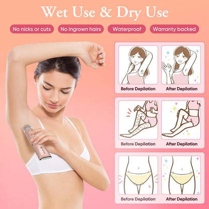 LARTHD 2 in 1 Women Electric Shaver - Dual Head Bikini Trimmer & Body Hair Remover, IPX7 Waterproof Wet & Dry Use for Bikini, Underarm, Leg, Arm, Body, Face (Pink)