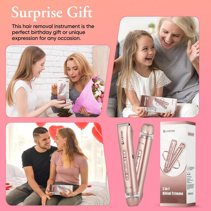 LARTHD 2 in 1 Women Electric Shaver - Dual Head Bikini Trimmer & Body Hair Remover, IPX7 Waterproof Wet & Dry Use for Bikini, Underarm, Leg, Arm, Body, Face (Pink)