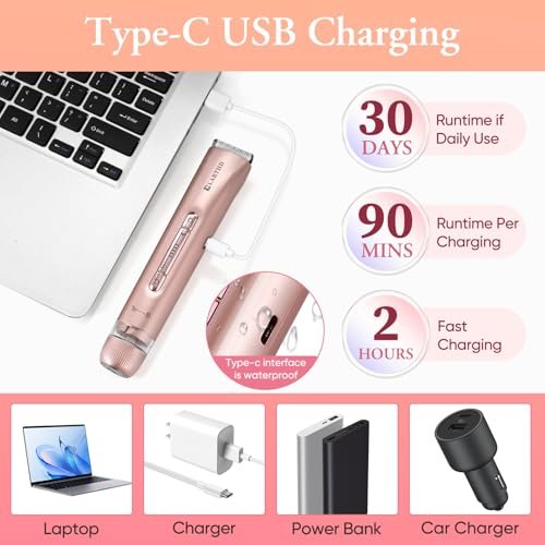 LARTHD 2 in 1 Women Electric Shaver - Dual Head Bikini Trimmer & Body Hair Remover, IPX7 Waterproof Wet & Dry Use for Bikini, Underarm, Leg, Arm, Body, Face (Pink) - görsel 10