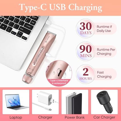 LARTHD 2 in 1 Women Electric Shaver - Dual Head Bikini Trimmer & Body Hair Remover, IPX7 Waterproof Wet & Dry Use for Bikini, Underarm, Leg, Arm, Body, Face (Pink)