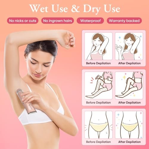 LARTHD 2 in 1 Women Electric Shaver - Dual Head Bikini Trimmer & Body Hair Remover, IPX7 Waterproof Wet & Dry Use for Bikini, Underarm, Leg, Arm, Body, Face (Pink) - görsel 12